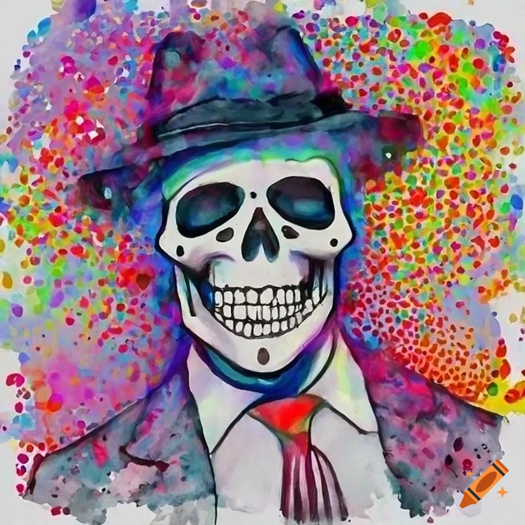 cheerful Death painting with LGBTQ+ symbolism
