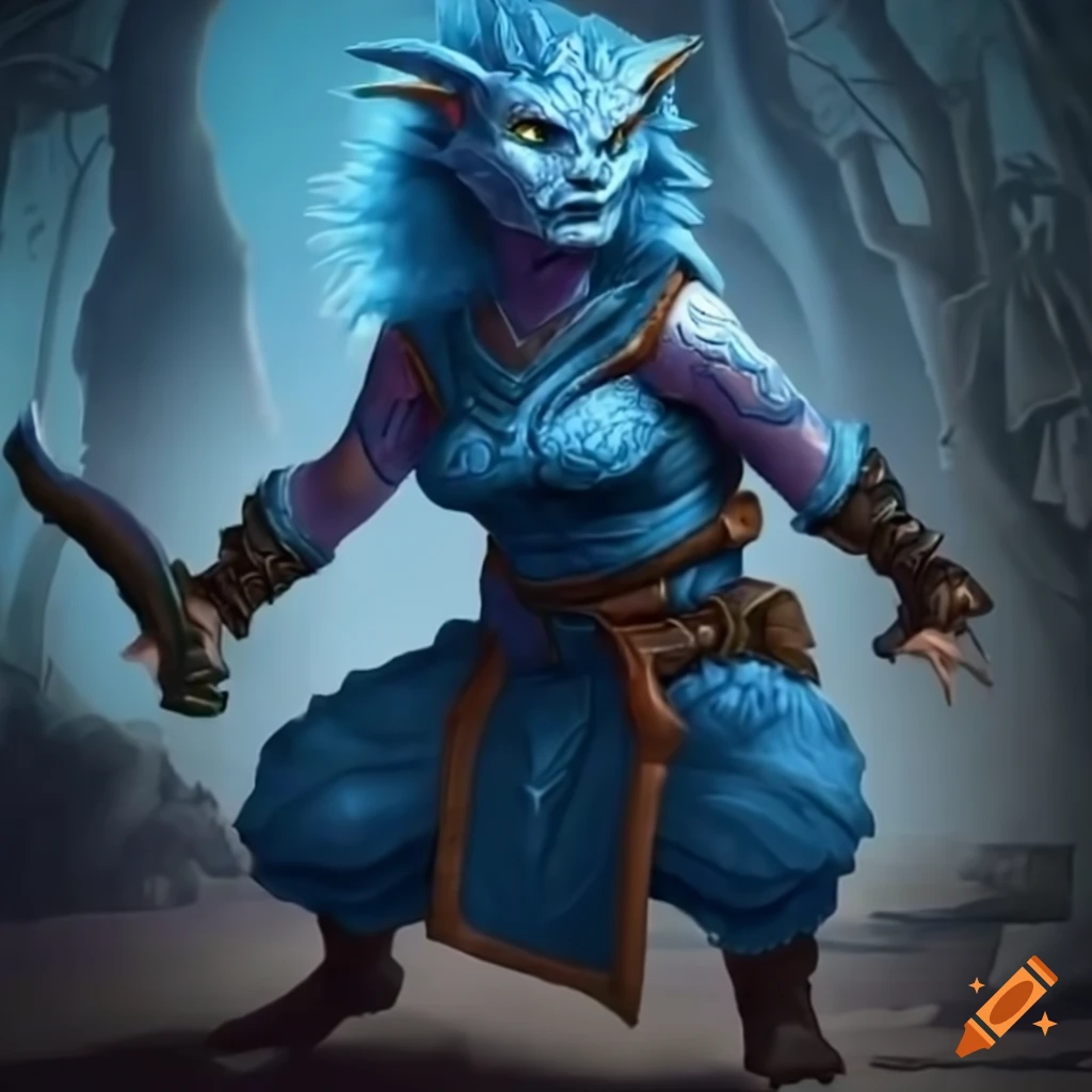 image of a fierce female dragonborn monk in action