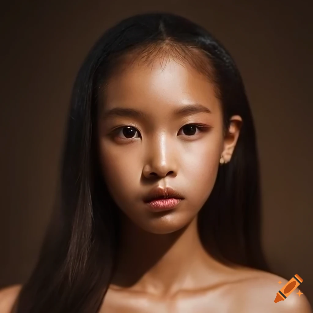 Hyperrealistic portrait of a darkskinned korean girl with golden hair on Craiyon