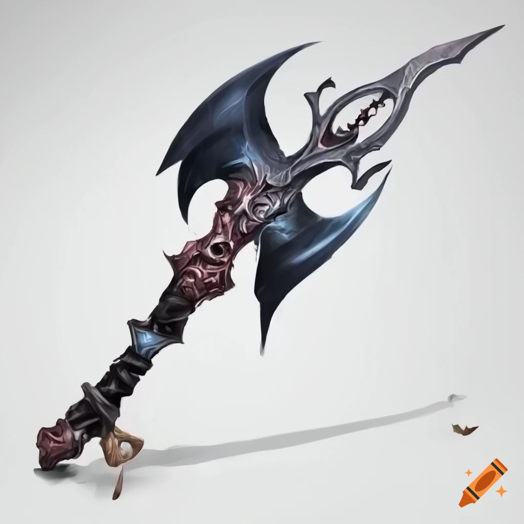 image of a glaive with an obsidian blade and a demon's heart