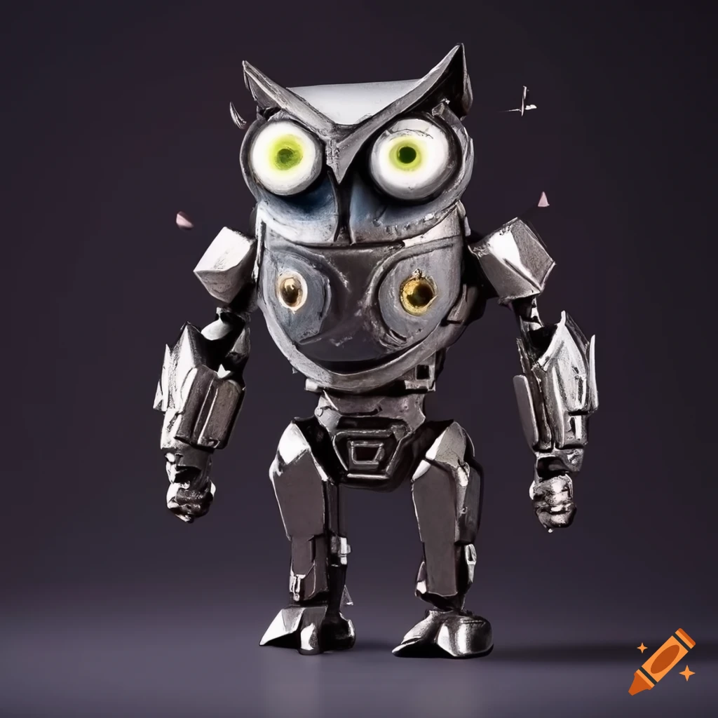Metal owl robot on Craiyon