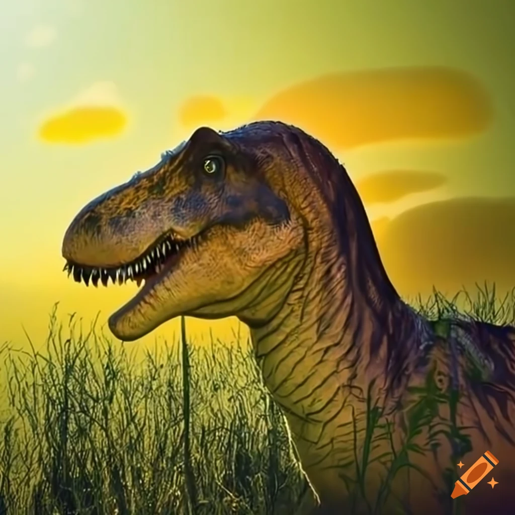 Gigantic Yellow Tyrannosaurus In Tall Grass On Craiyon
