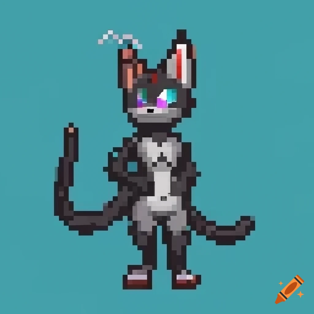 Pixel art of a cat with anthropomorphic features on craiyon