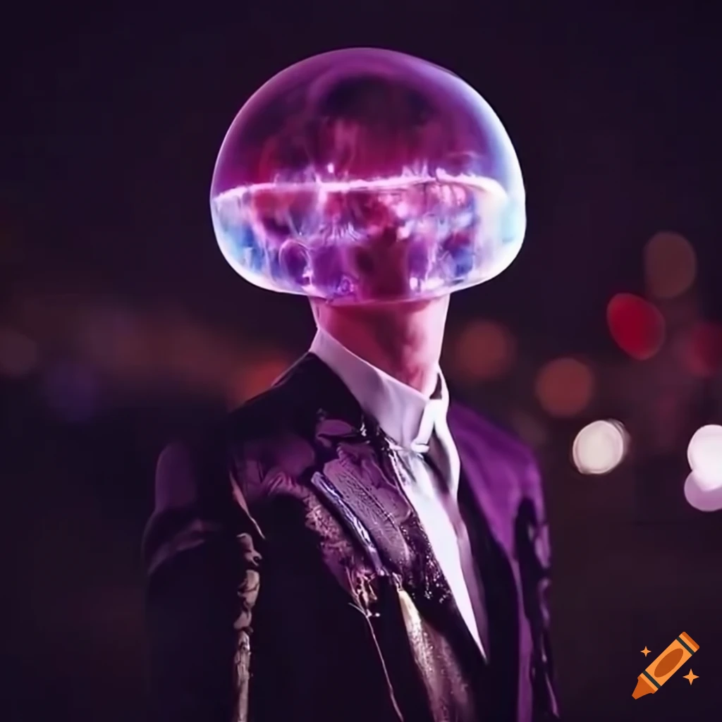 Man wearing a jellyfish helmet in milan at night on Craiyon