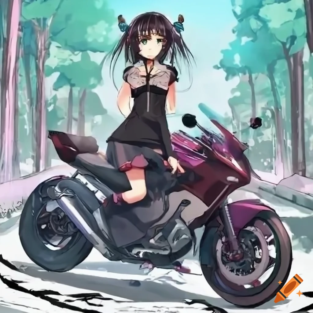 Anime girl riding a futuristic motorcycle on Craiyon