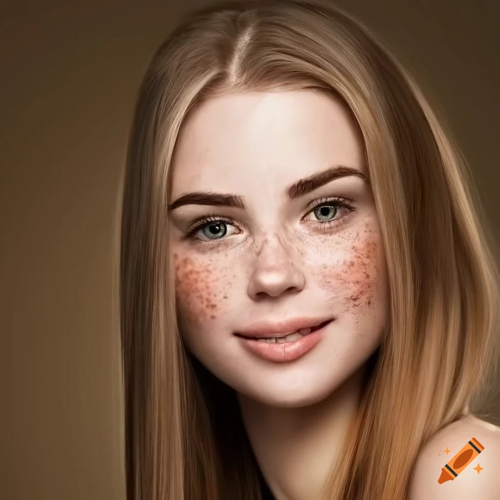 portrait of a young woman with freckles and blonde hair