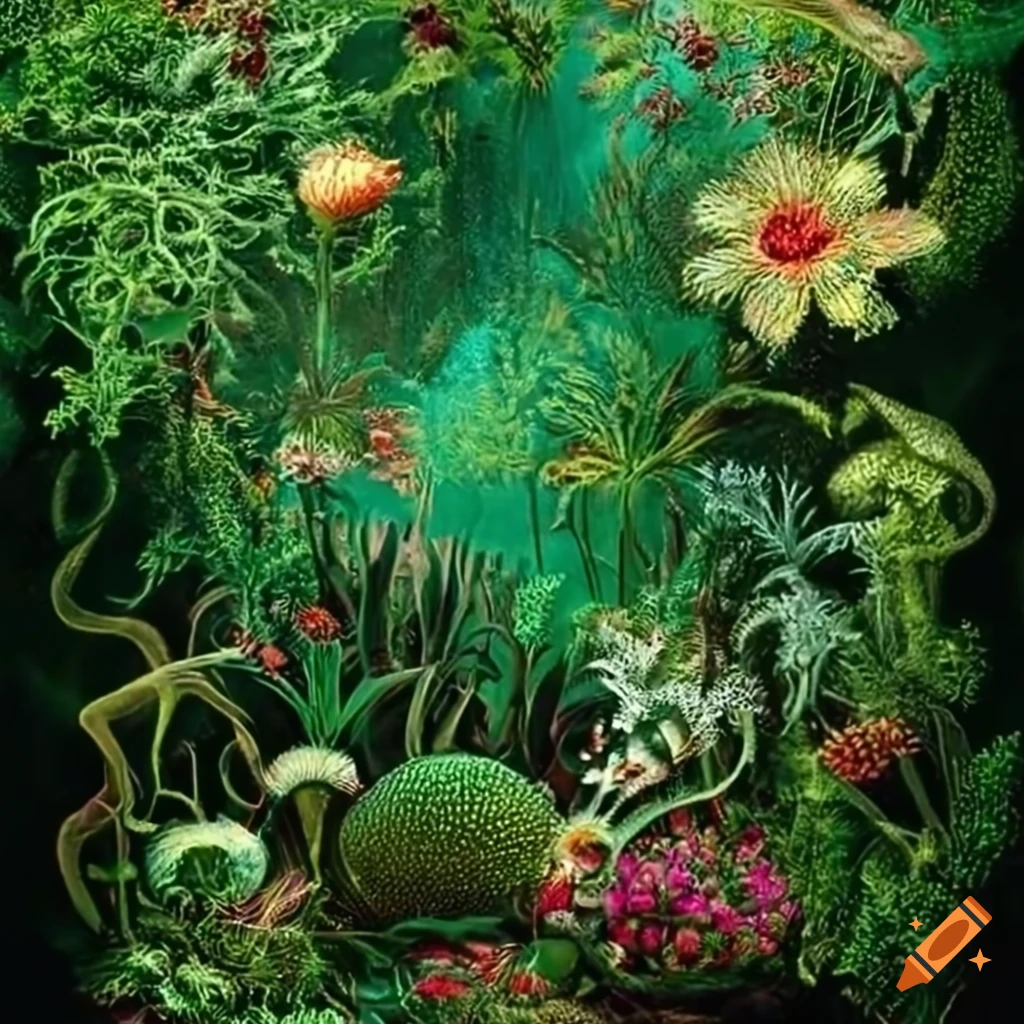 Realistic painting of a jungle with carnivorous plants