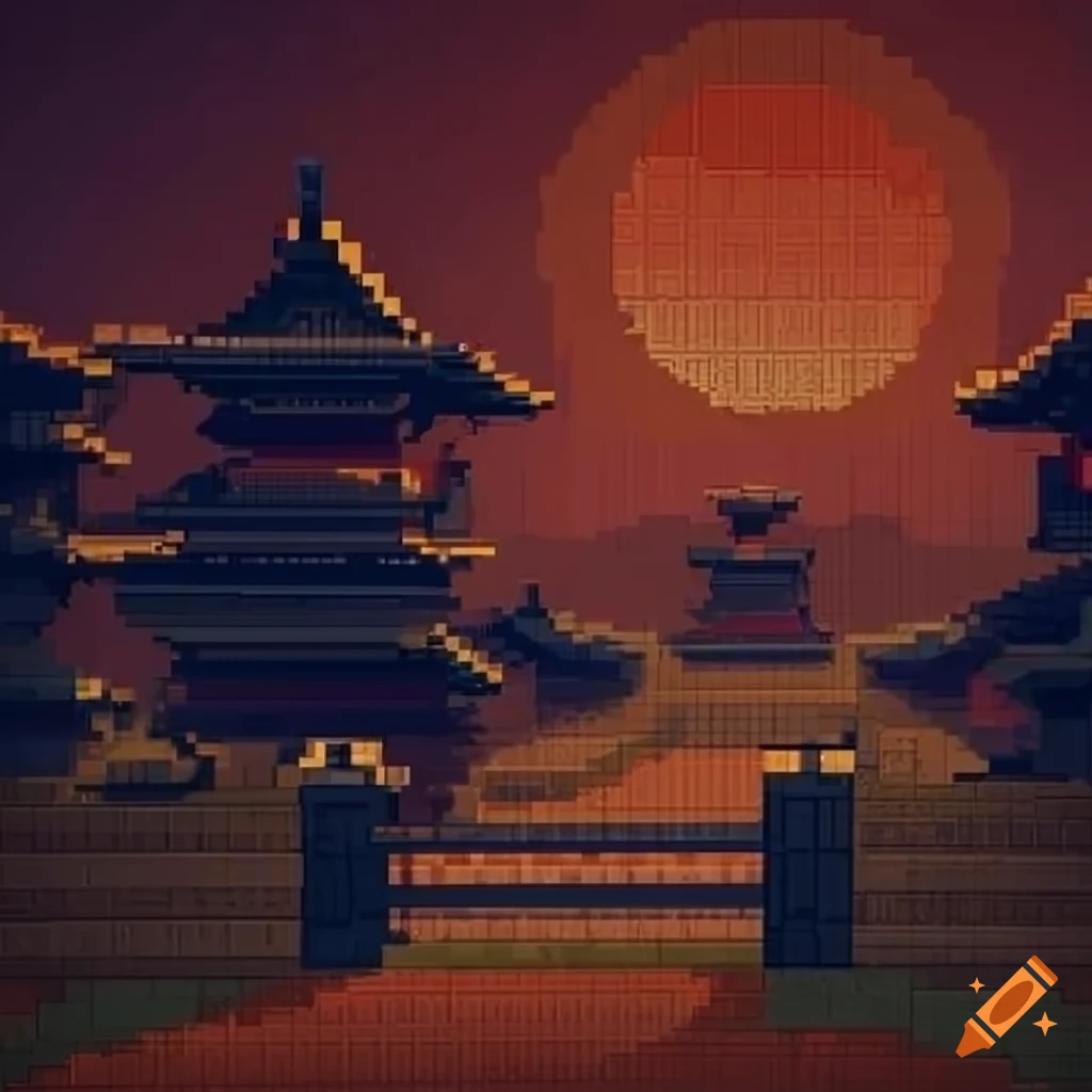 Pixelated background for a feudal japan game on Craiyon