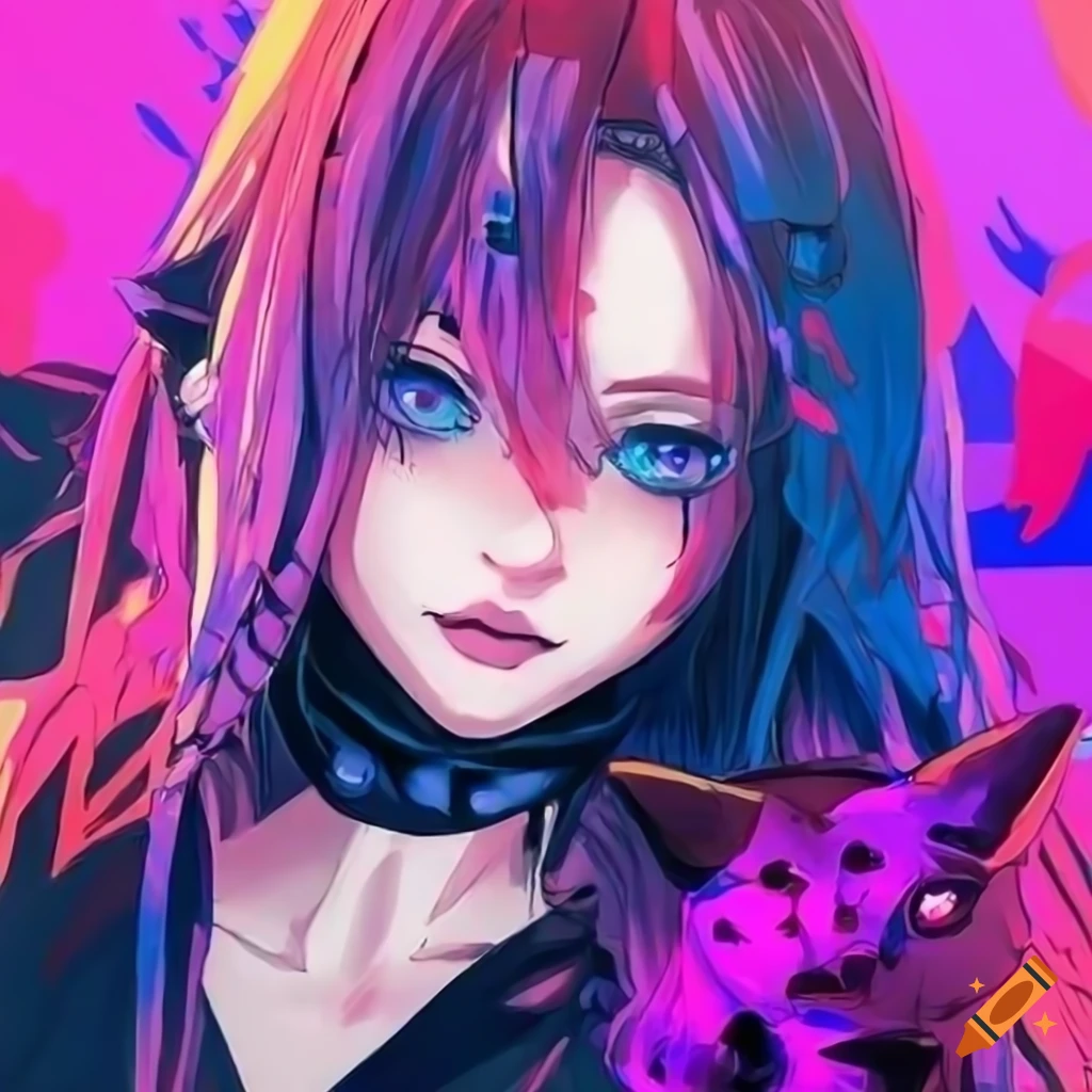 Anime Cyberpunk Japan Depiction Of Traditional Goth Girl With Glowing Blue Eyes And White Hair 4854