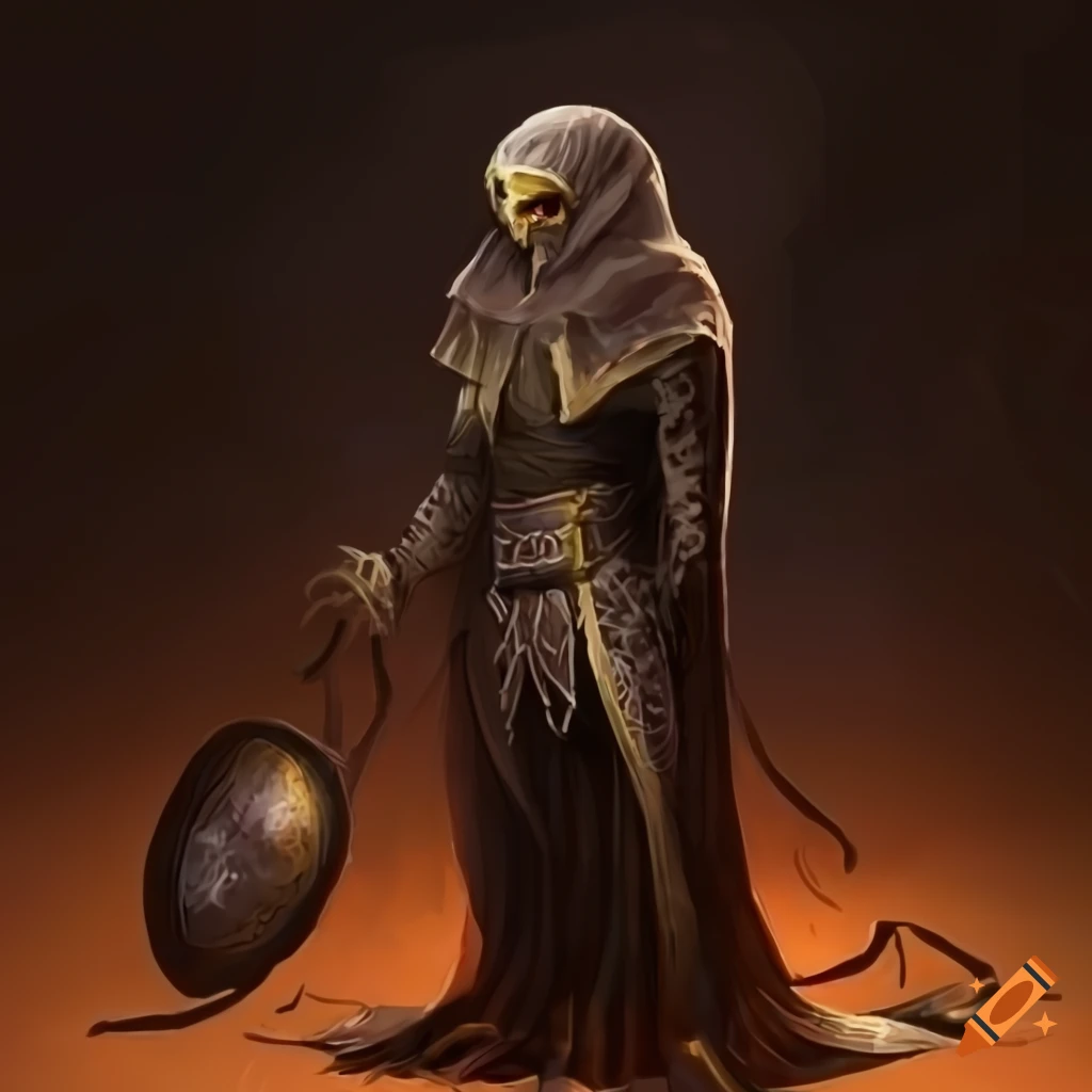 illustration of a hooded owl cleric with yellow eyes