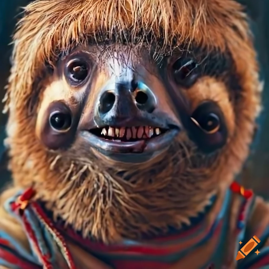 portrait of a cross between Sloth and ALF