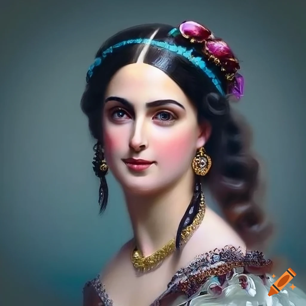 portrait of a lady with sharp features and elegant attire