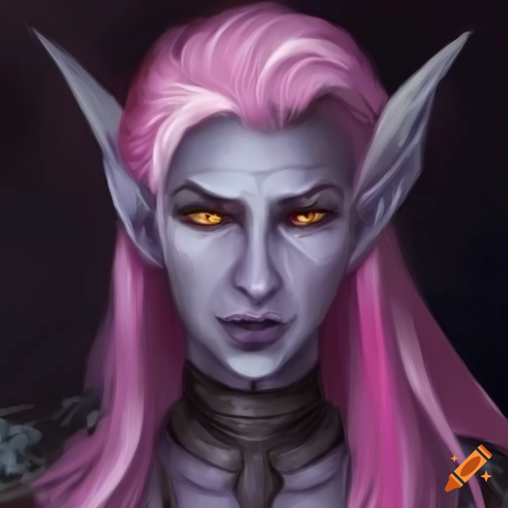 Art Of An Albino Drow Elf Cleric With Yellow Eyes And Pink Hair