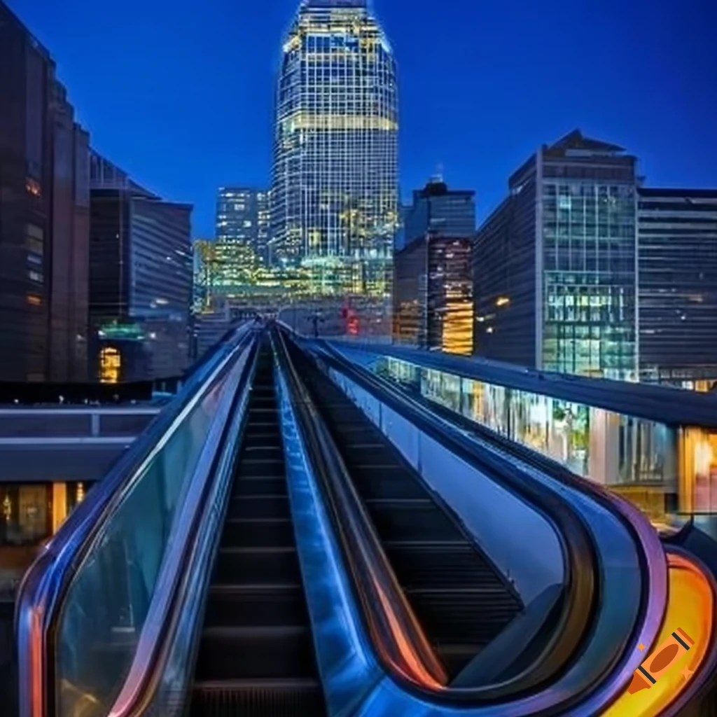 night view of Wheaton skyline from Metro station escalator