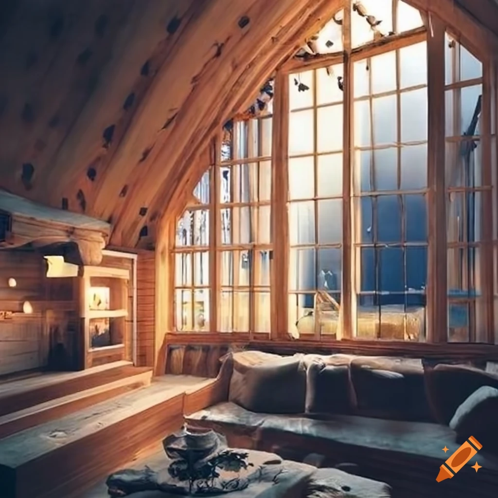 cozy cathedral-like cabin interior