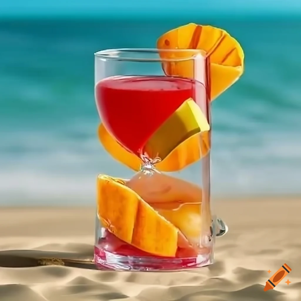 cocktail on a beach in a red hourglass