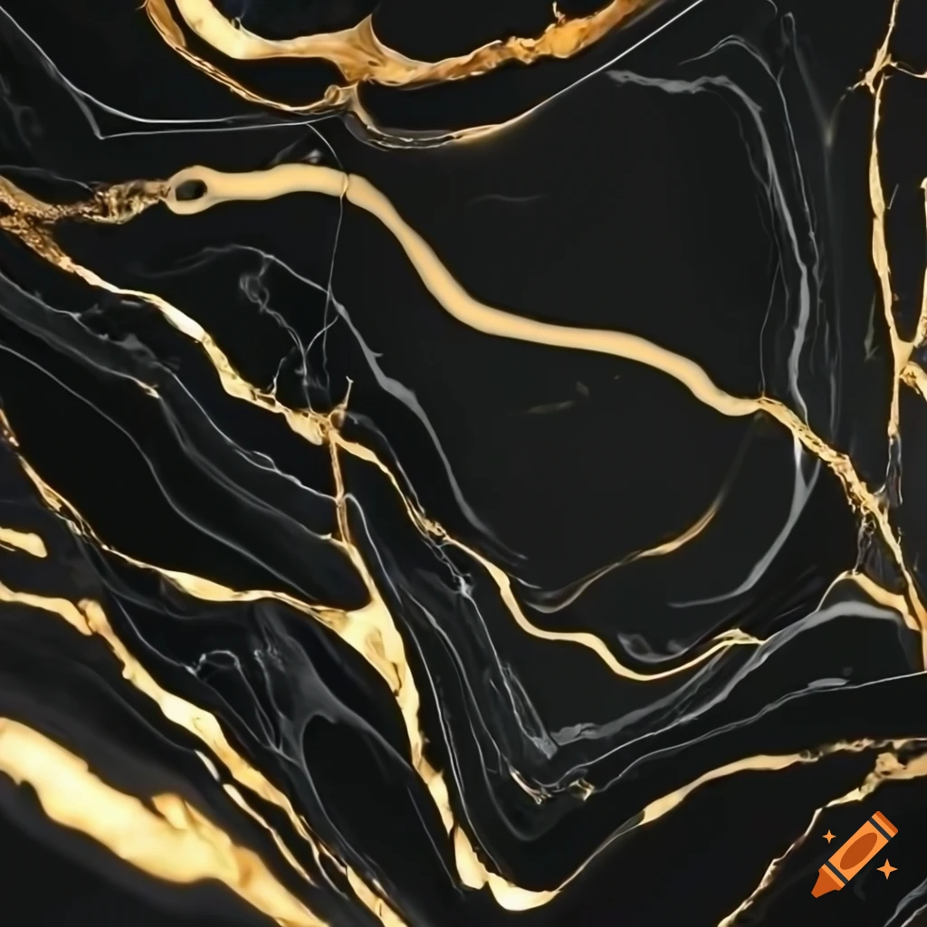 black marble with gold veins, reflecting studio lights