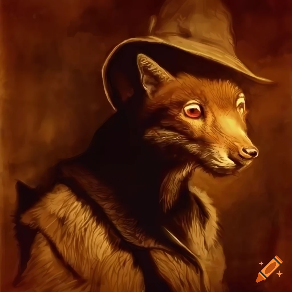 sketch of an anthropomorphic black fox adventurer