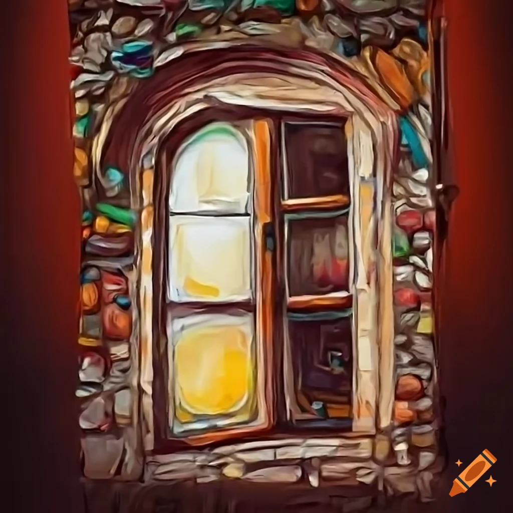 Old stone quartz glass door covered in moss