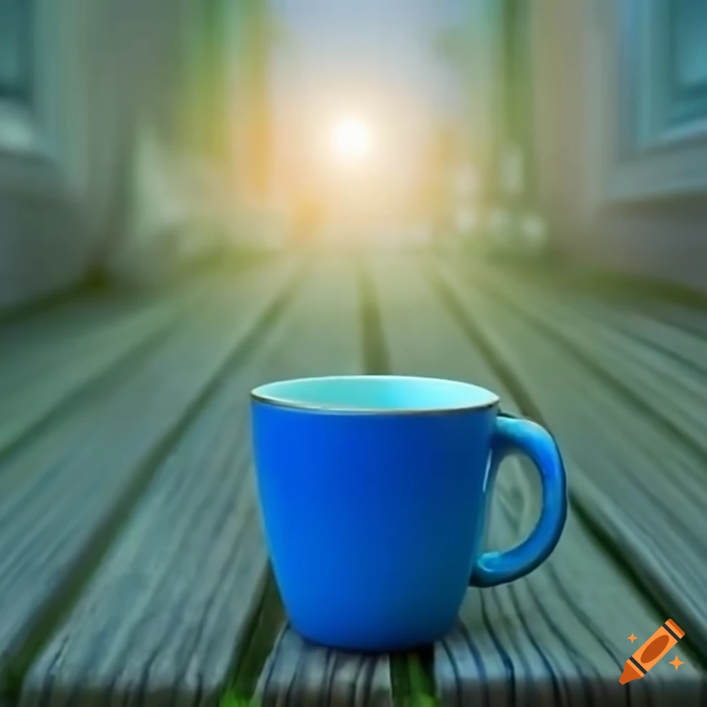 blue cup in a tranquil scene with sunlight