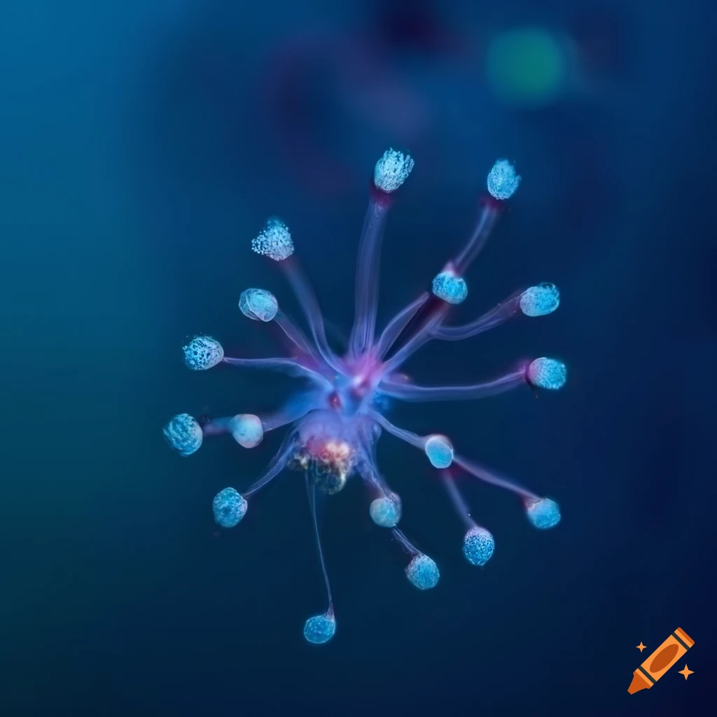 dark blue underwater scene with wild flower sea microorganisms