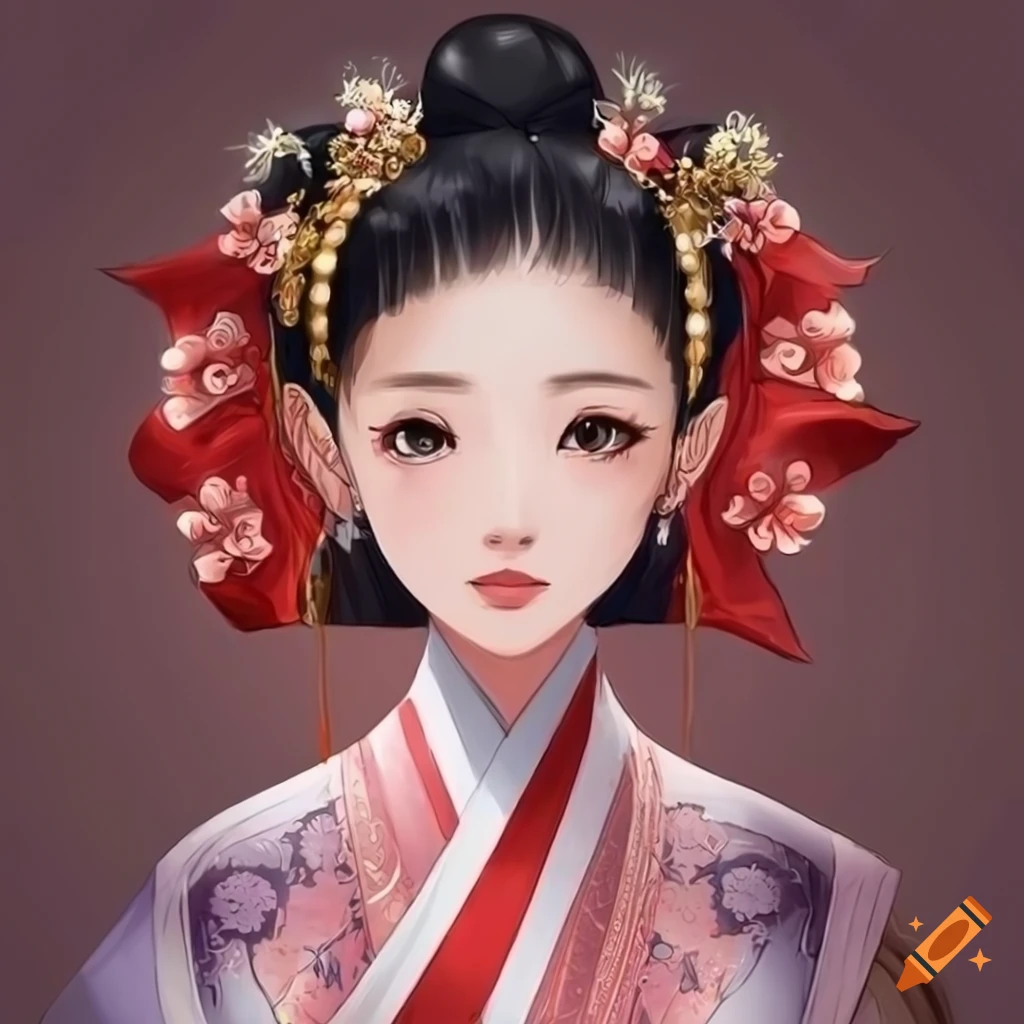 anime-style portrait of a young Chinese woman in traditional attire