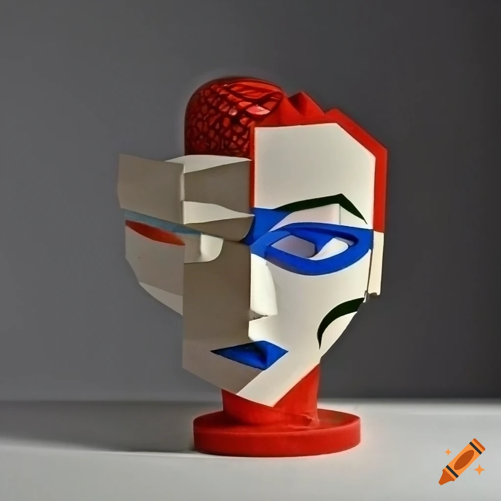 pop art plastic sculptures with geometrical shapes and faces
