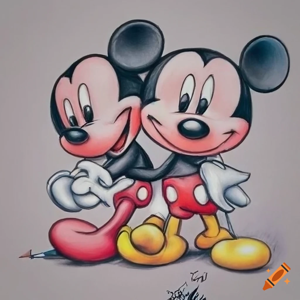 pencil drawing of Mickey and Minnie Mouse