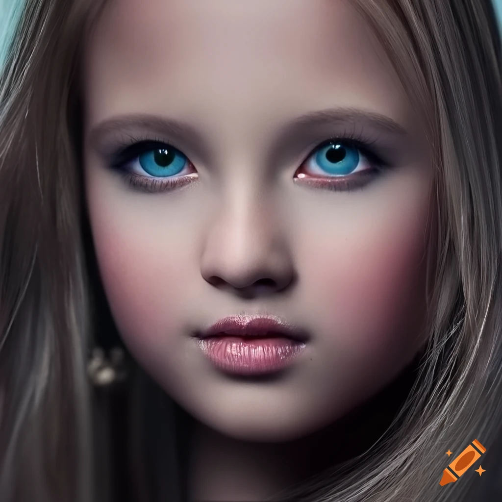Portrait children girl ,accurate eyes accurate face adorable big eyes  perfect eyes symmetry of the pupils perfect clarity of the iris beautiful,  big, lovely eyes , photo realistic cinematic immersive realism realism