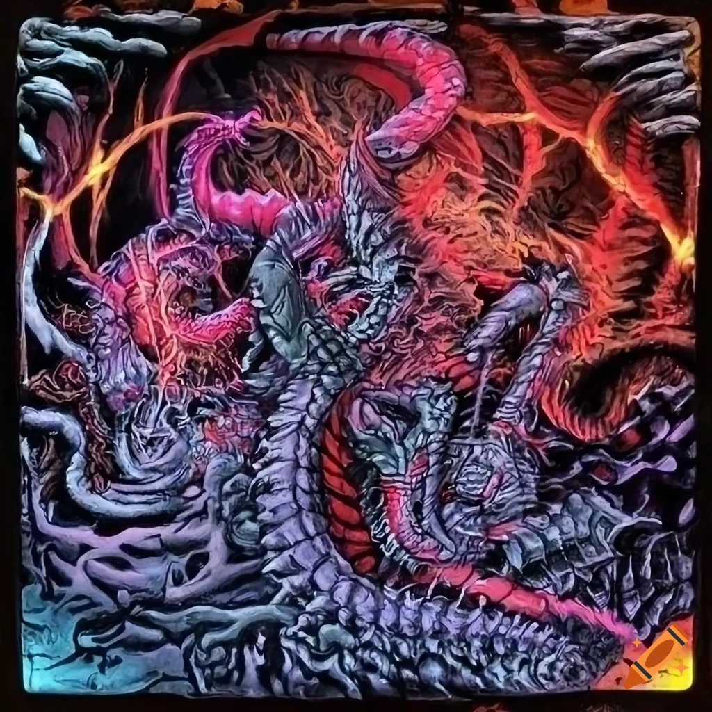 Dark art of a hydralike extension cord sparking in a haunted forest on