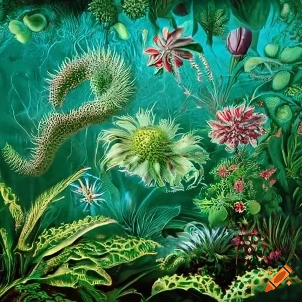 Realistic painting of a jungle with carnivorous plants