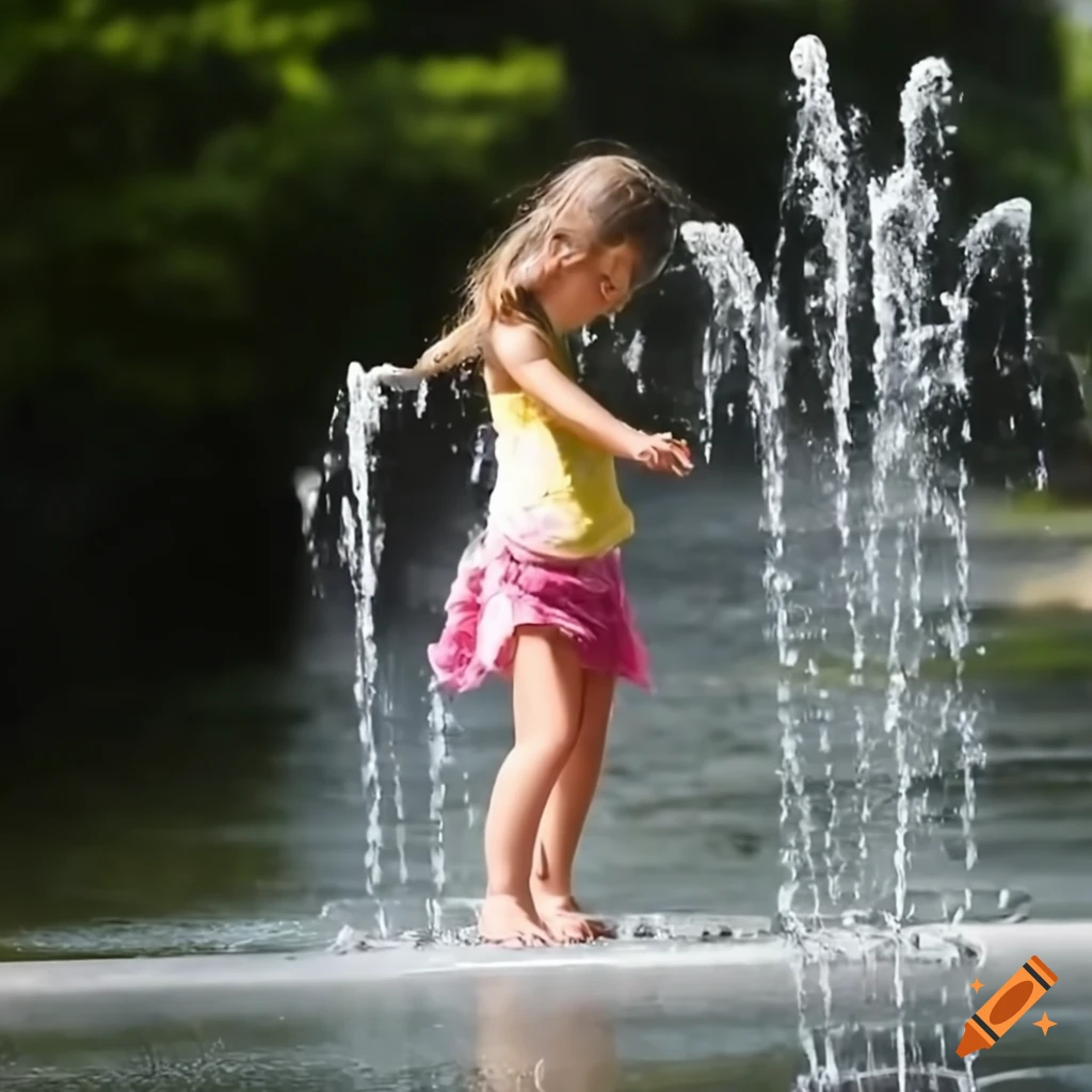 Girl playing in a fountain on Craiyon
