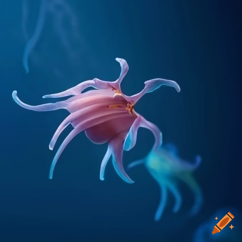 dark blue underwater scene with a lilium sea creature