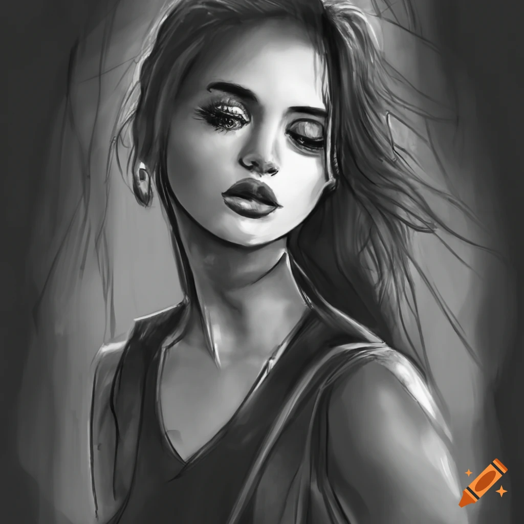 Detailed Pencil Sketch Of A Standing Woman