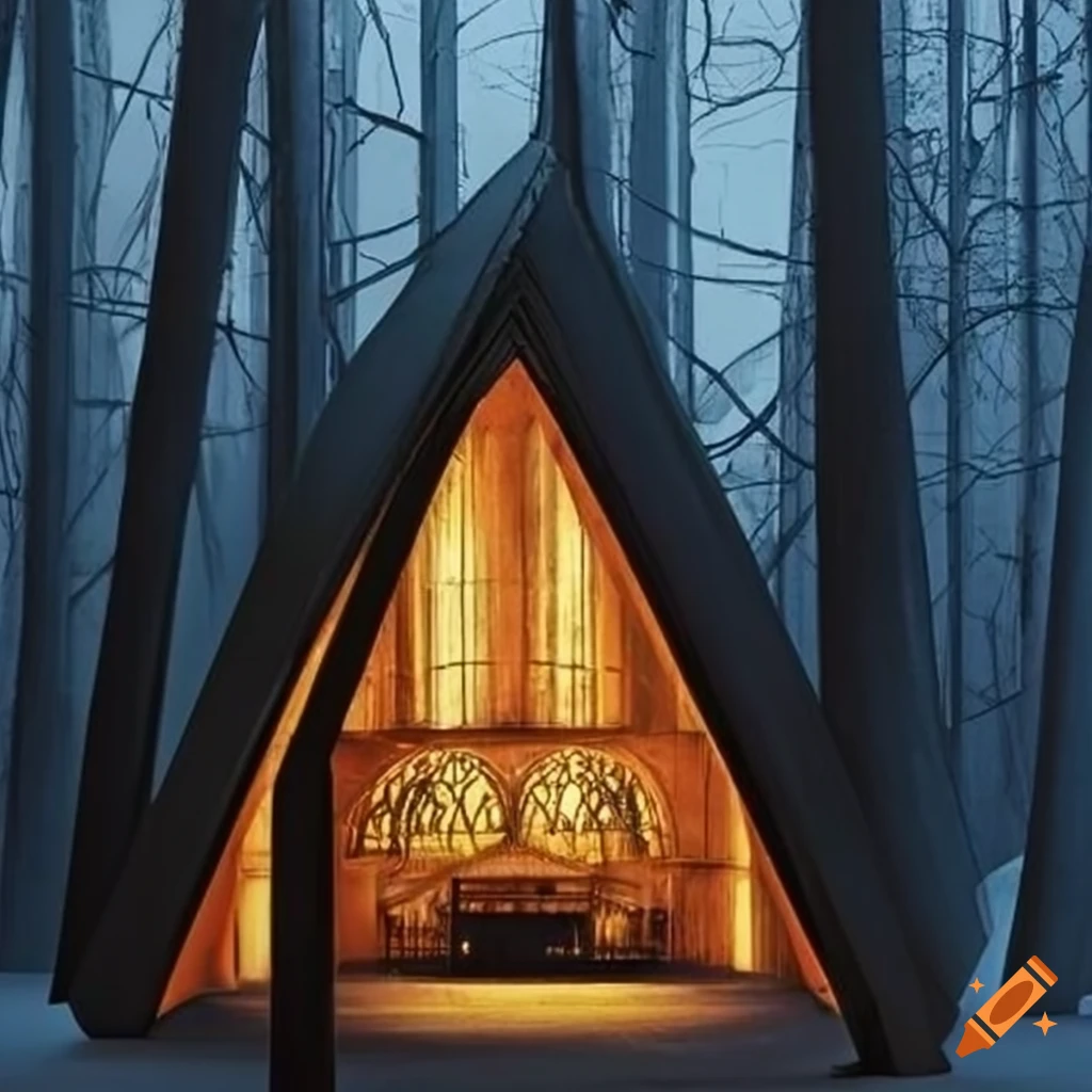 cabin with cathedral-like architecture