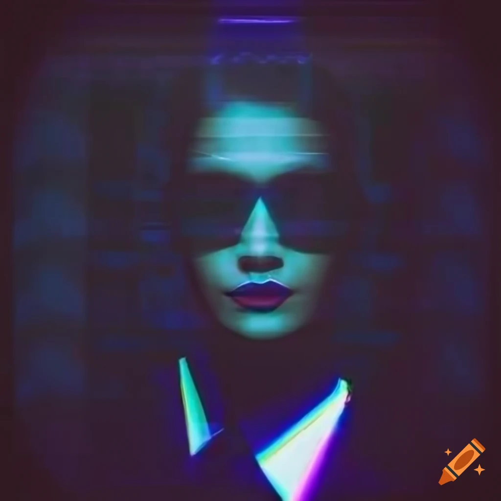 glitch art hologram portrait of a stylish person