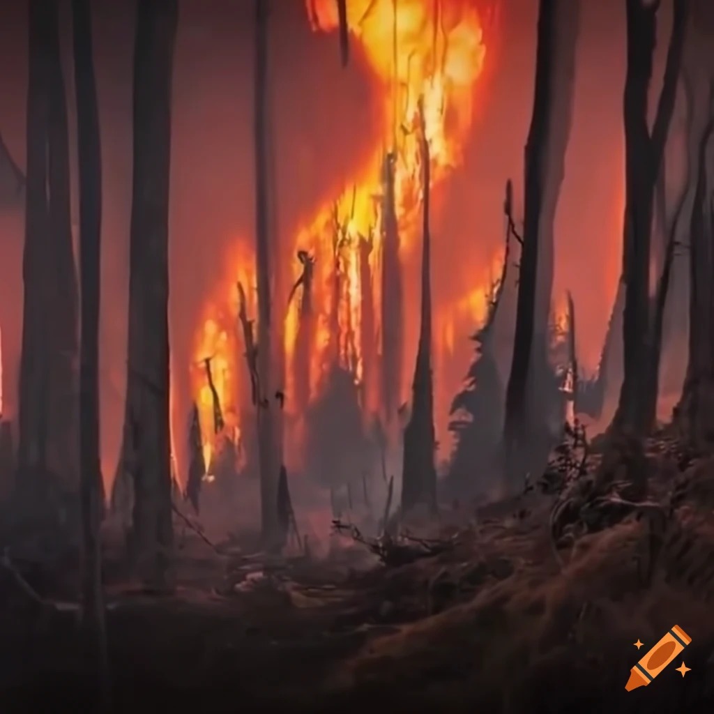 scary forest engulfed in wildfire