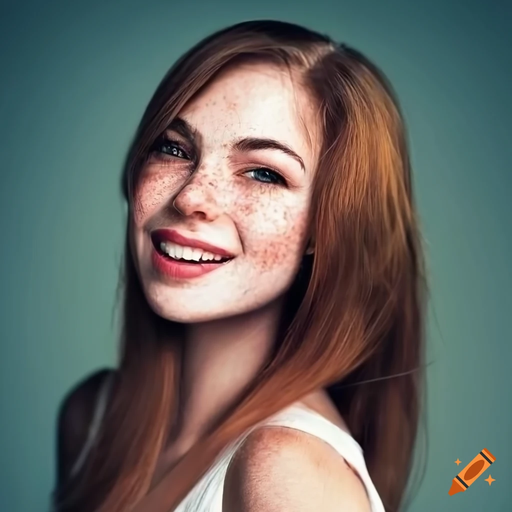 portrait of a young woman with freckles and a warm smile