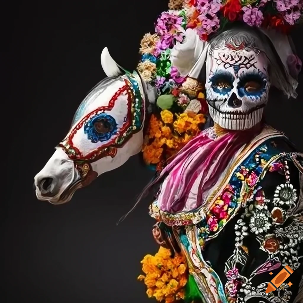 Day of the dead Mexican horse with intricate details