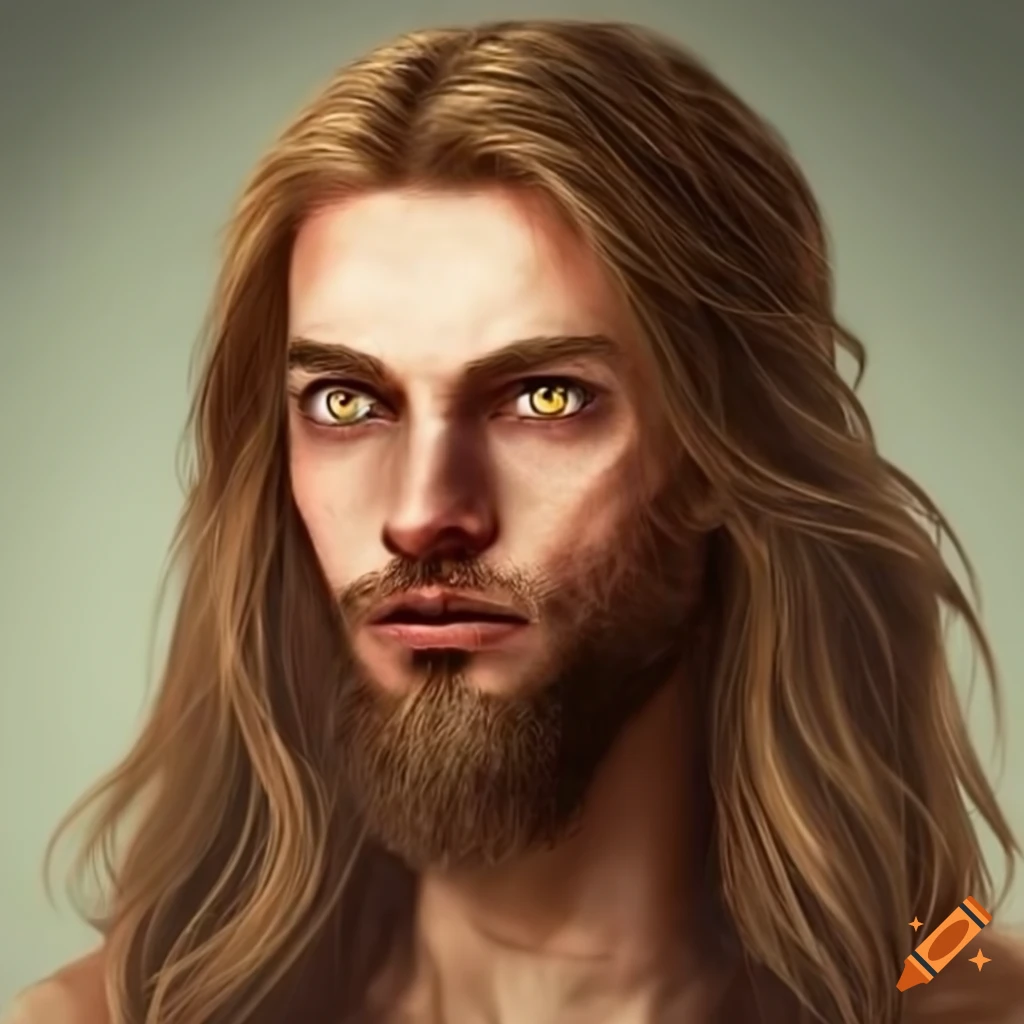 Portrait of a 30-year-old wizard with brown hair and eyes
