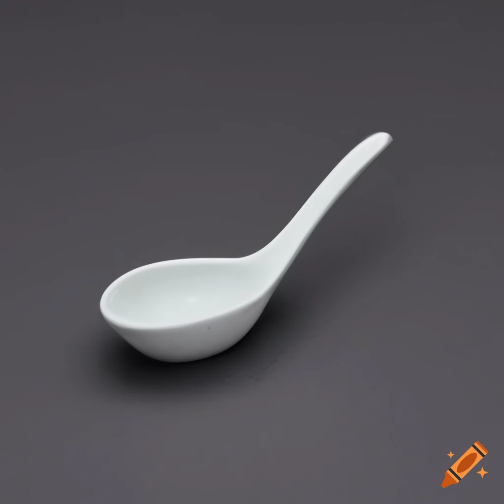 white porcelain Asian Soup Spoon on black background