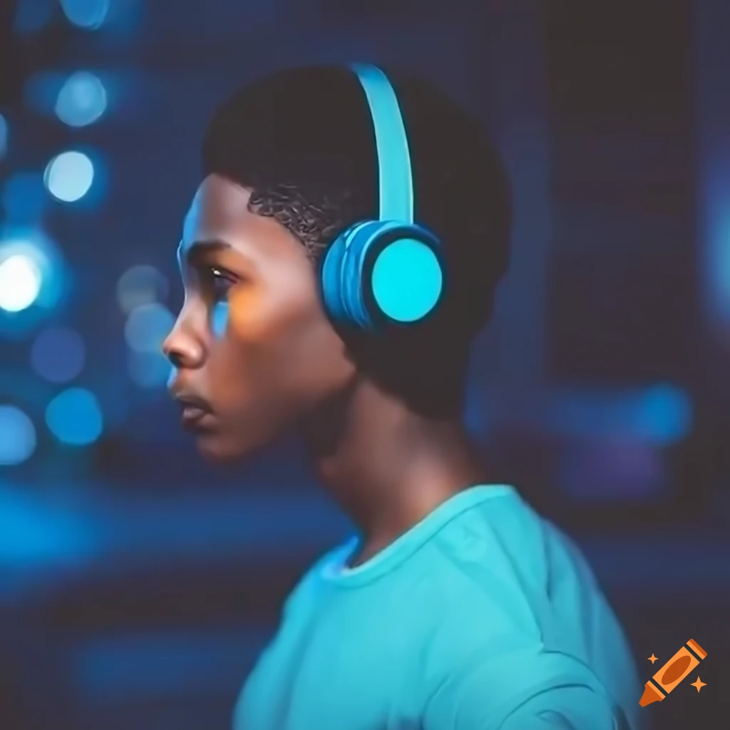 Black male streamer wearing blue headphones