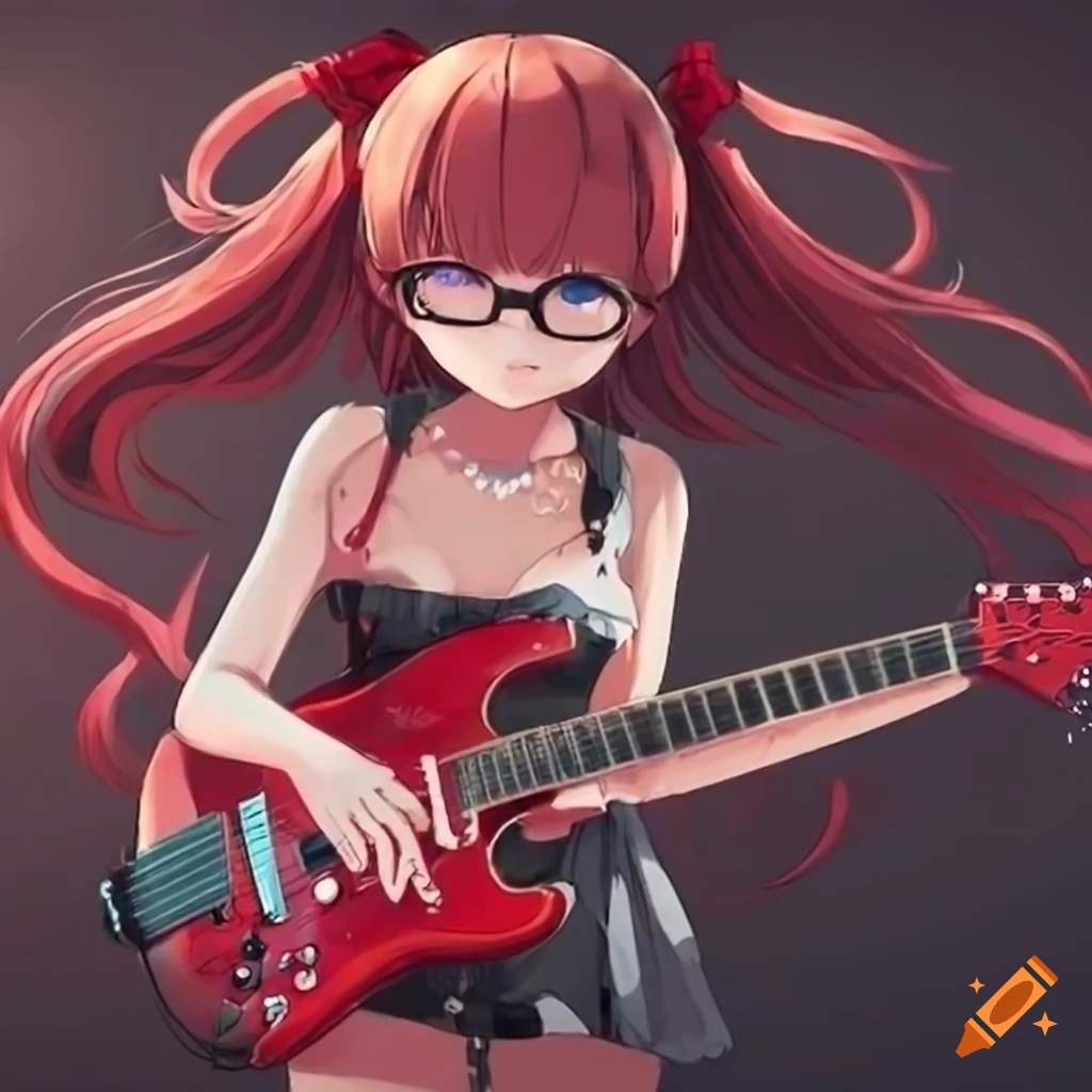 Anime girl playing red electric guitar on Craiyon