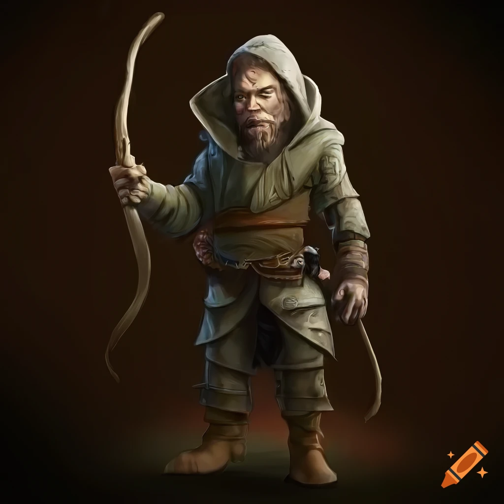 Photorealistic illustration of a male deep gnome with grey skin and ...