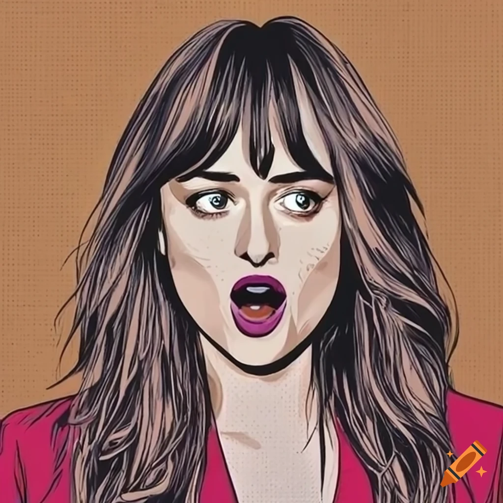 Pop art portrait of dakota johnson with surprised expression