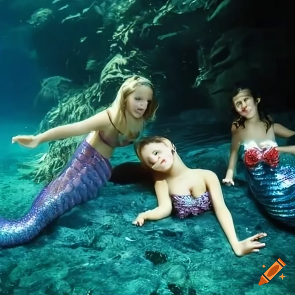close up photo of mermaid children playing by the river