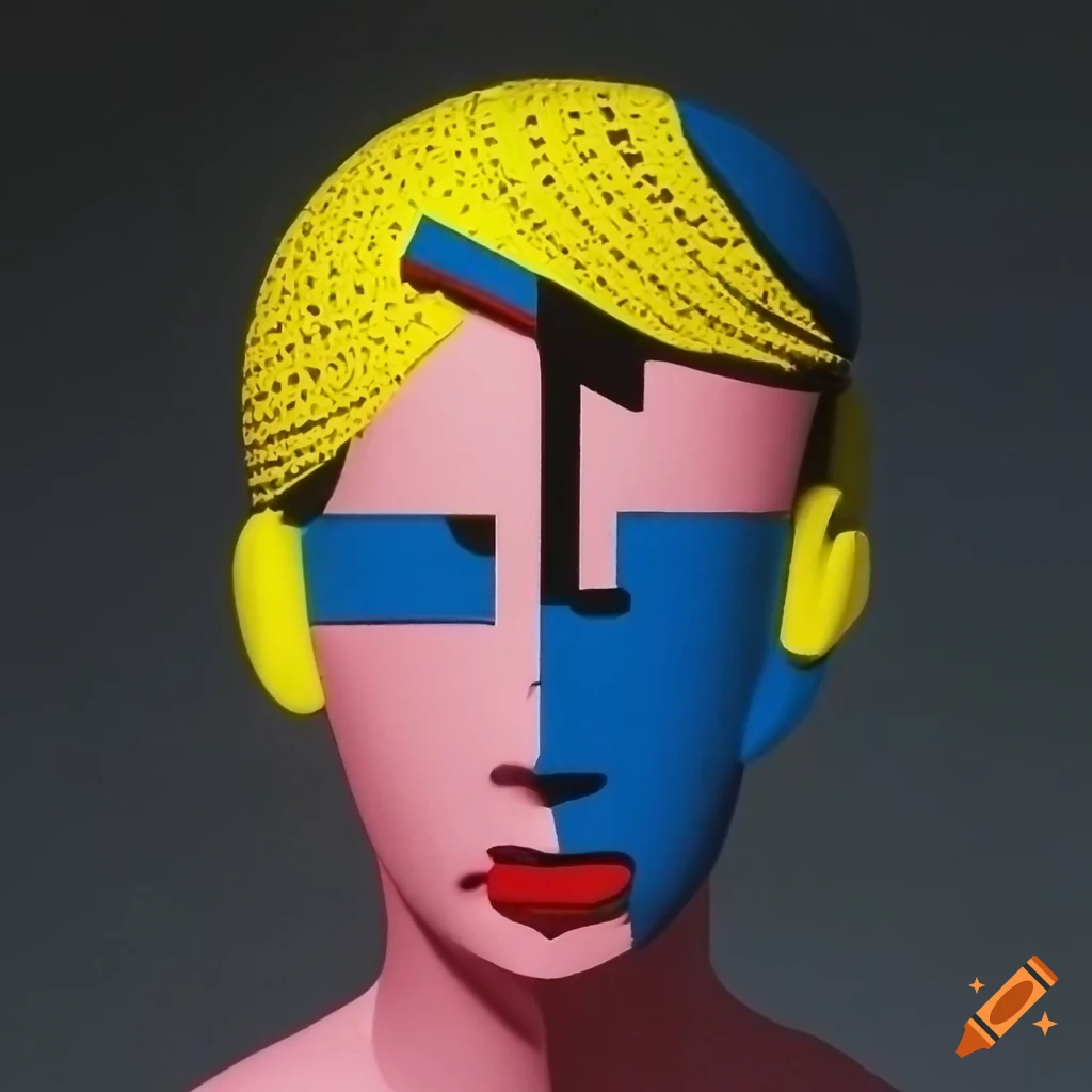 Pop art sculptures with geometric shapes and faces on Craiyon