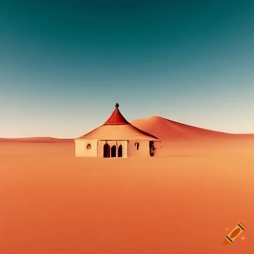 Image of an illusionary bathhouse in the desert on Craiyon