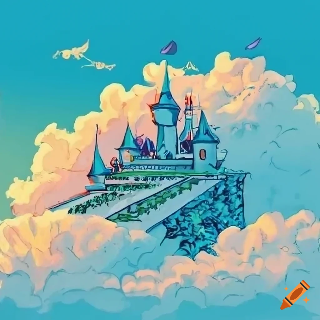 Pen And Ink Illustration Of Forest Stairs Leading To A Flying Castle On pen-and-ink-illustration-of-forest-stairs-leading-to-a-flying-castle-on