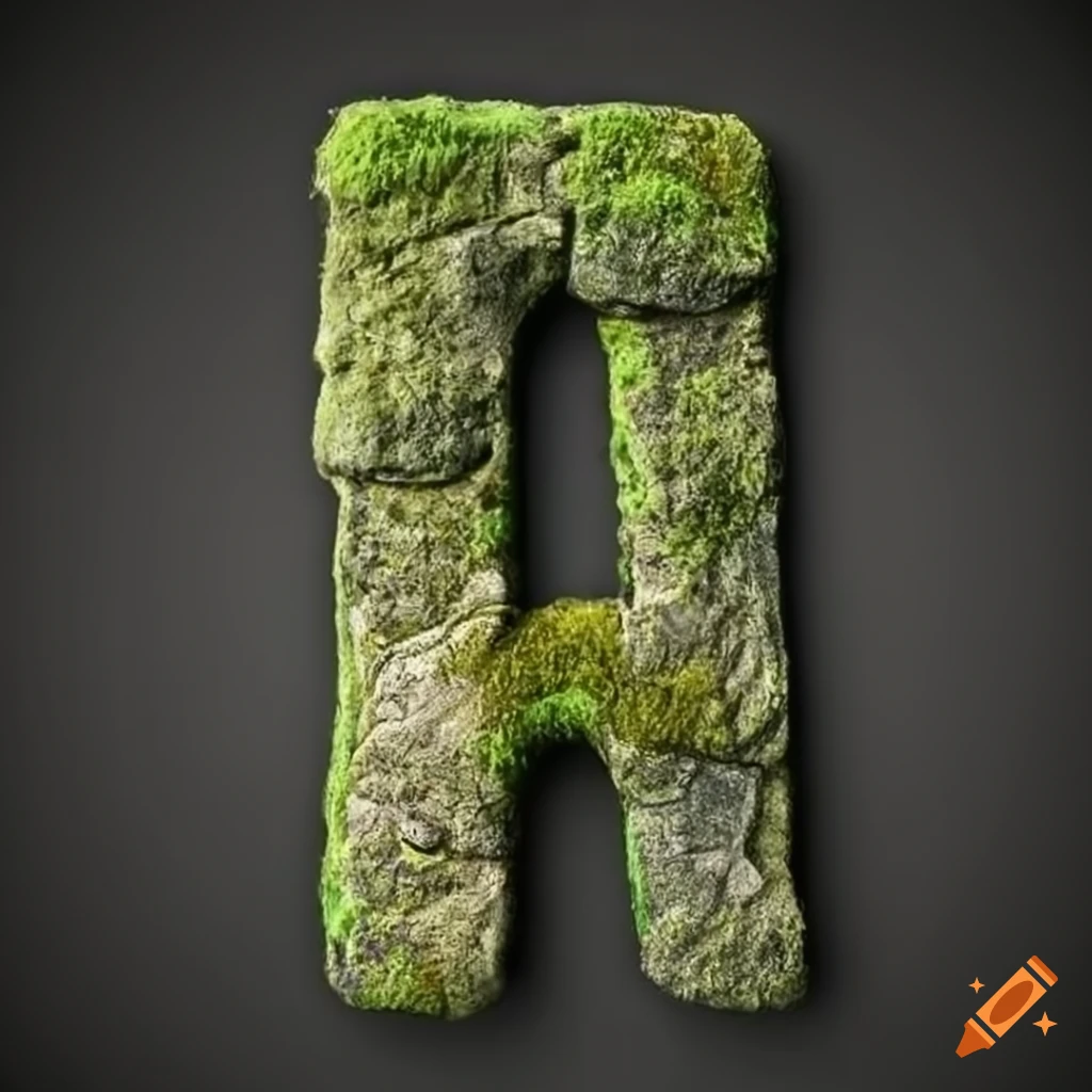 Mosscovered stone letter a